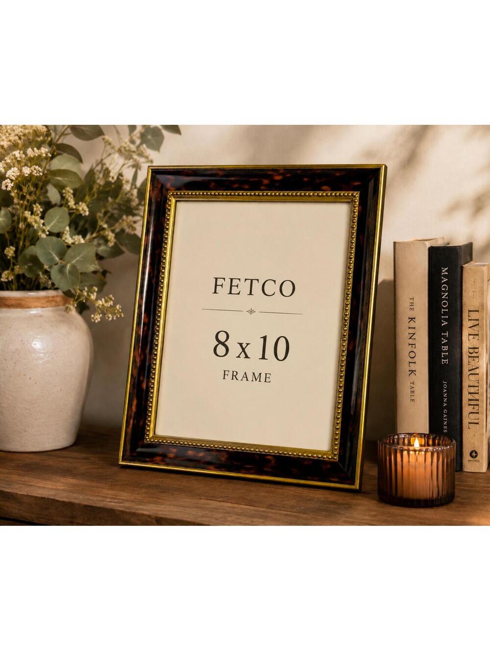 Vintage Fetco Tortoise Shell 8x10 Picture Frame Gold Accent Frame